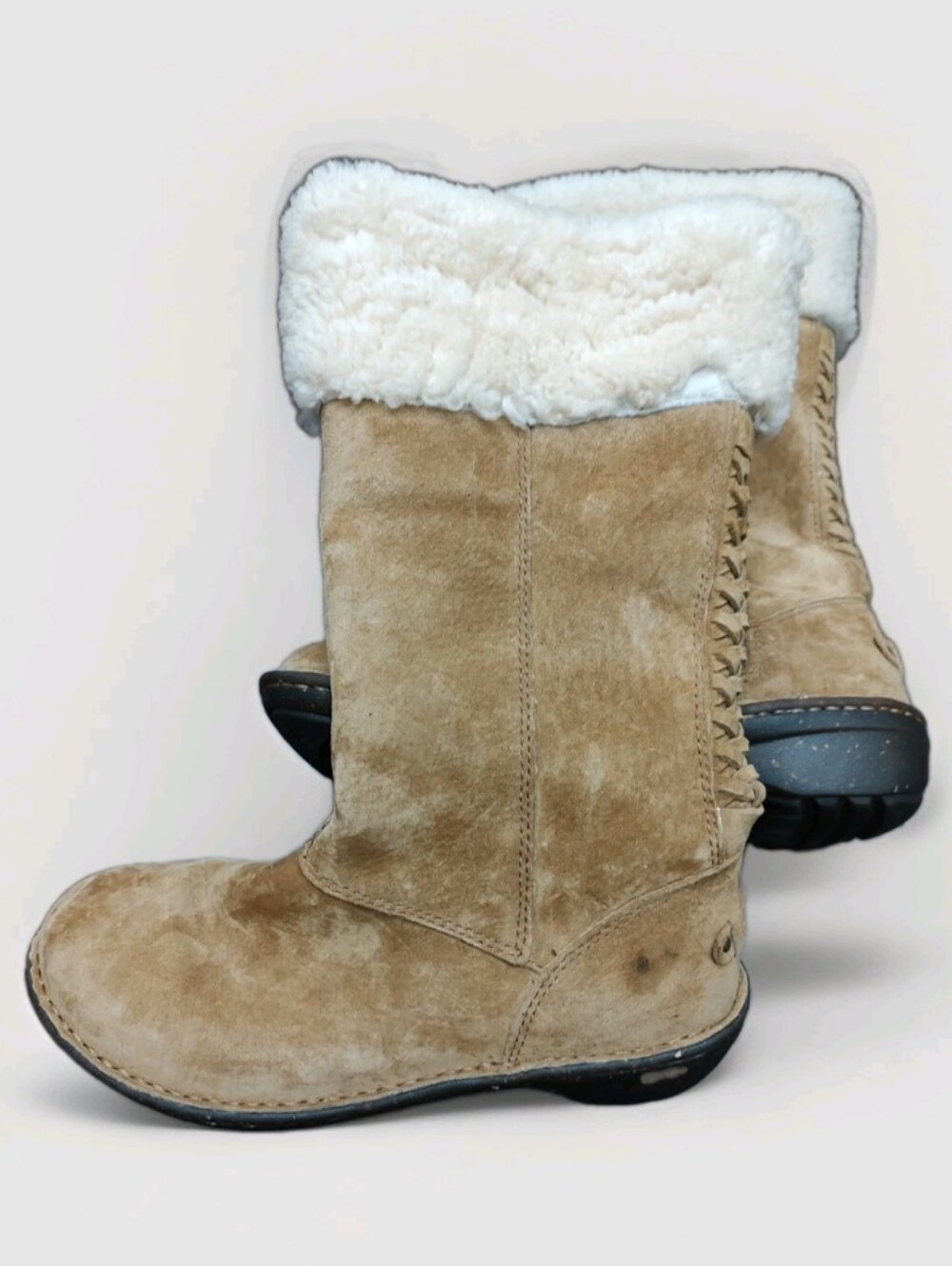 UGG Karyn Cuff Sheepskin Boots Womens Size 6.5 Tan Brown Pull Ons W/Zippers - Picture 4 of 10